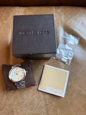 Michael Kors Silver Stainless Steel Watch with Mother-of-Pearl Dial